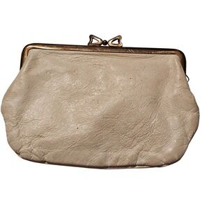 Vintage "Budd Leather" Creation Kiss Lock Coin Purse White Genuine Leather REX